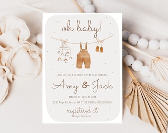 Editable Baby Shower Gender Reveal Neutral Baby Invite, Editable Gender Reveal Or Baby Shower Invitation Template, Instant Digital Download