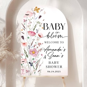 Gedrucktes Bogen Baby in Bloom Babyparty-Willkommensschild, Blumendusche Willkommen, Individuell bedrucktes geschlechtsneutrales kundenspezifisches Schaumbrett-Party-Willkommen