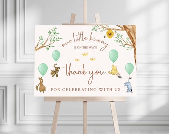 Winnie Puuh Willkommensschild zur Babyparty, bearbeitbares Willkommensschild zur Babyparty, sofortiger digitaler Download, druckbares, geschlechtsneutrales Willkommensschild