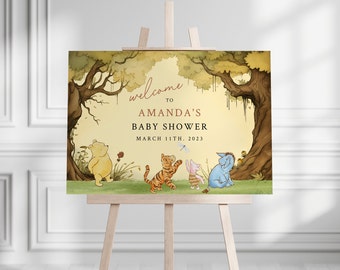 Winnie The Pooh Baby-Dusche-Willkommens-Schild, bearbeitbares Baby-Dusche-Willkommen, sofortiger digitaler Download, druckbares geschlechtsneutrales Willkommensschild