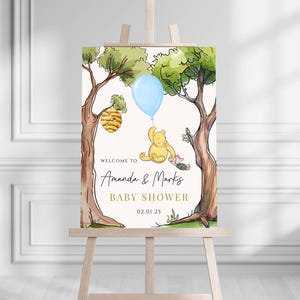 Nadrukowany Kubuś Puchatek Baby Shower Welcome Sign, niestandardowy Kubuś Puchatek Baby Shower Welcome Sign, Nadrukowany Kubuś Puchatek Baby Boy Piankowy Tablica Powitalna