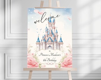 Printed Princess Birthday Welcome Sign, Girls Princess Birthday Party Foam Welcome Sign, Printed Foam Board Welcome Sign, Princess Party
