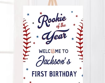 Printed Arch Baseball Rookie of the Year 1st Birthday Welcome Sign ...