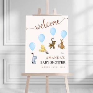 Nadrukowany Kubuś Puchatek Baby Shower Welcome Sign, Pooh Baby Shower Welcome, niestandardowy nadruk Baby Boy Kubuś Puchatek Piankowa tablica powitalna