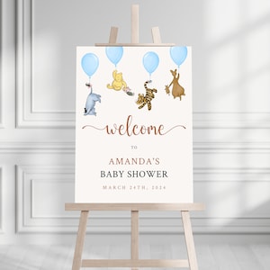 Nadrukowany Kubuś Puchatek Baby Shower Welcome Sign, Pooh Baby Shower Welcome, niestandardowy nadruk Baby Boy Kubuś Puchatek Piankowa tablica powitalna