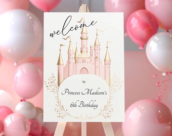 Printed Princess Birthday Welcome Sign, Girls Princess Birthday Party Foam Welcome Sign, Printed Foam Board Welcome Sign, Princess Party
