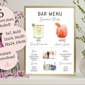 Bar Menu Minimalist Template, Printable Bar Menu, Editable Modern Drink Menu Template, 250+ Drink Images, Signature Drinks Party Sign