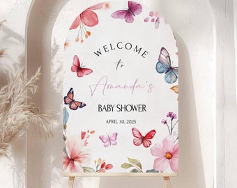Printed Arch Butterfly Floral Baby Shower Welcome Sign, Floral Shower Welcome, Custom Printed Gender Neutral Custom Foam Board Party Welcome