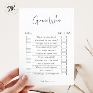 Minimalist Bridal Shower Guess Who Game, Bridal Shower Game, Printable Card, Downloadable Game, Instant Editable Digital Download