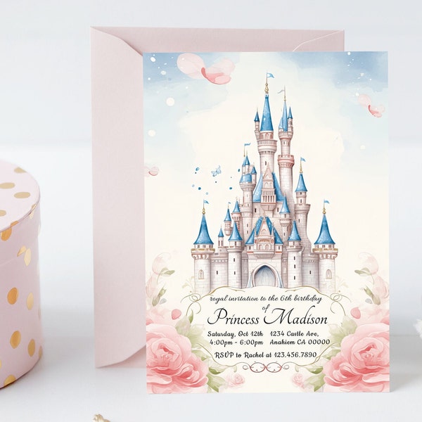 Princess Birthday Invitation Template, Girl's Royal Birthday Celebration Invite, Editable Template, Printable Instant Digital Download