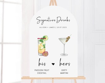Gedruckte Barkarte Minimalist Foam Board, gedruckte Barkarte, moderne Getränkekarte, benutzerdefinierte Barschild, Signature Drinks Party Schild, Hochzeitsbar