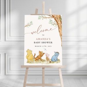 Winnie The Pooh Baby Shower Welcome Sign, Editable Baby Shower Welcome, Instant Digital Download, Printable Gender Neutral Welcome Sign image 1