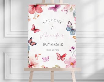 Printed Butterfly Floral Baby Shower Welcome Sign, Floral Shower Welcome, Custom Printed Gender Neutral Custom Foam Board Party Welcome