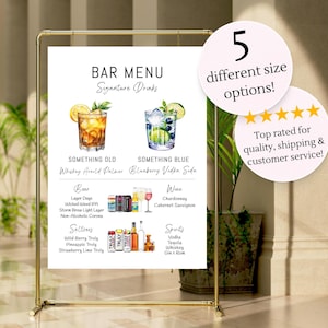 Printed Bar Menu Minimalist Foam Board, Printed Bar Menu, Modern Drink Menu, Custom Bar Sign, Signature Drinks Party Sign, Wedding Bar