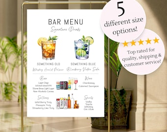Gedruckte Barkarte Minimalist Foam Board, gedruckte Barkarte, moderne Getränkekarte, benutzerdefinierte Barschild, Signature Drinks Party Schild, Hochzeitsbar