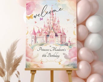 Printed Princess Birthday Welcome Sign, Girls Princess Birthday Party Foam Welcome Sign, Printed Foam Board Welcome Sign, Princess Party