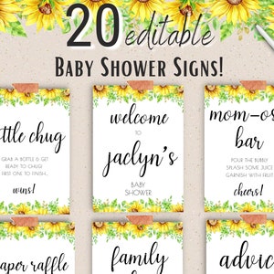 Baby Shower bearbeitbare Sonnenblume Zeichen Bundle, druckbare Baby Shower Zeichen Bundle, druckbare sofortiger digitaler Download geschlechtsneutrale Vorlage