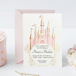 Plantilla de invitación de cumpleaños de princesa, invitación de celebración de cumpleaños real de niña, plantilla editable, descarga digital instantánea imprimible