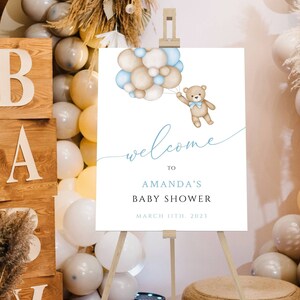Baby Shower stampato Baby Shower cartello di benvenuto, We Can Bearly Wait cartello di benvenuto in schiuma per bambini, orsetto, cartello stampato, cartello di benvenuto con orso gigante