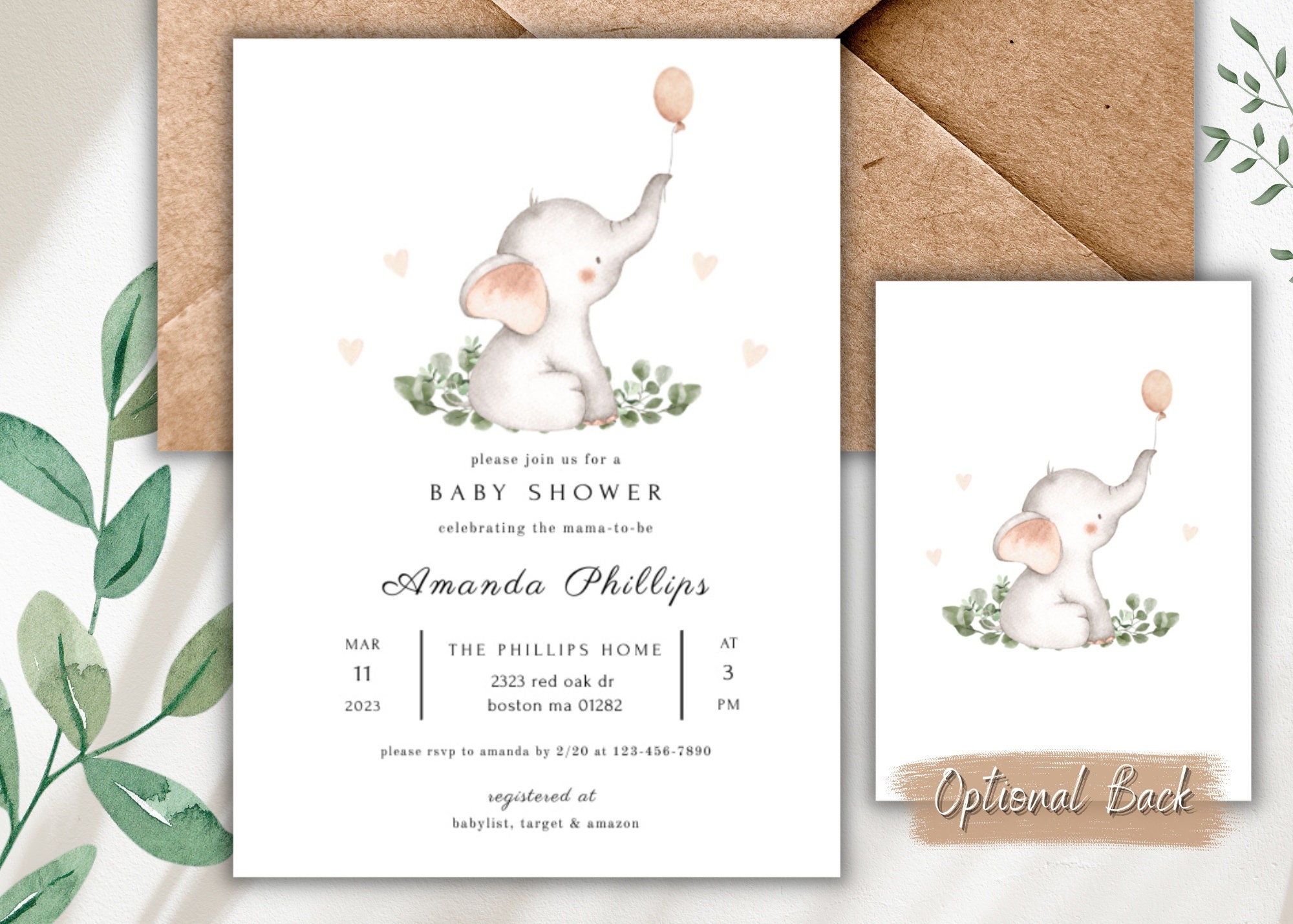 Gender Neutral Elephant Baby Shower Invitation Bundle Baby Etsy