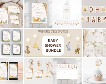 Winnie The Pooh Baby Shower Bundle, Editable Baby Shower Bundle, Instant Digital Download, Printable Gender Neutral Pooh Baby Shower Bundle