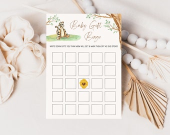 Pooh & Friends Baby Shower Gift Bingo, Baby Shower Games, Printable Card, Downloadable Baby Shower Game, Instant Editable Digital Download