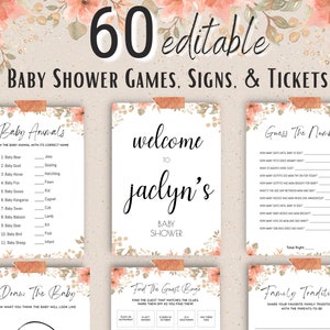 Baby Shower Games, Signs And Tickets Bundle, Girl Blush Pink, Printable Baby Shower Games, Editable Instant Download Baby Shower Template