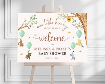 Winnie The Pooh-Babyparty-Willkommensschild, bearbeitbares Babyparty-Willkommen, sofortiger digitaler Download, druckbares geschlechtsneutrales Willkommensschild