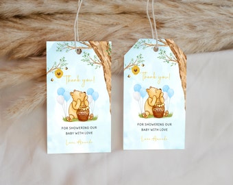Winnie The Pooh Baby Shower Thank You Tag, Editable Baby Shower Tag, Instant Digital Download, Printable Baby Boy Thank You Tags