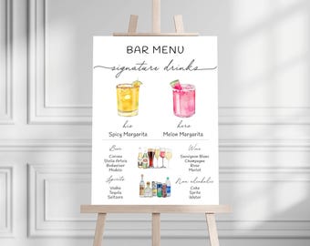 Gedruckte Barkarte Minimalist Foam Board, gedruckte Barkarte, moderne Getränkekarte, benutzerdefinierte Barschild, Signature Drinks Party Schild, Hochzeitsbar
