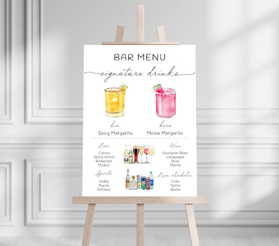 Printed Bar Menu Minimalist Foam Board, Printed Bar Menu, Modern