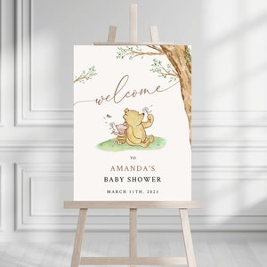 Wydrukowany Kubuś Puchatek Baby Shower Welcome Sign, Kubuś Puchatek Baby Shower Welcome Sign, Wydrukowany Kubuś Puchatek Piankowy Tablica Powitalna Neutralny Płciowo