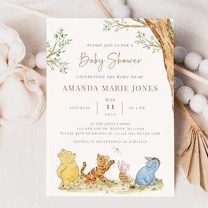 Winnie The Pooh Gender Neutral Baby Shower Invitation, Editable Pooh Baby Shower Invitation Template, Printable Instant Digital Download