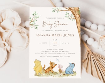 Winnie The Pooh Gender Neutral Baby Shower Invitation, Editable Pooh Baby Shower Invitation Template, Printable Instant Digital Download