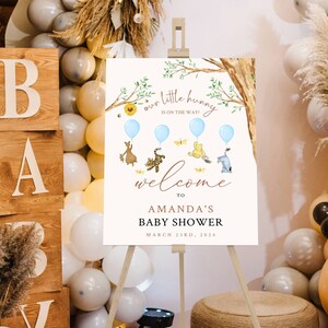 Cartello di benvenuto per baby shower con stampa Winnie The Pooh, benvenuto per baby shower con stampa Pooh, cartello di benvenuto in schiuma con stampa Winnie The Pooh per baby shower