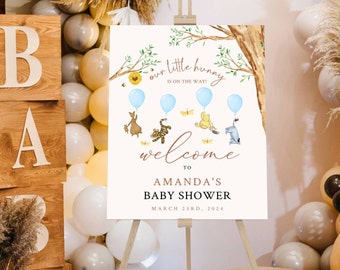 Cartello di benvenuto per baby shower con stampa Winnie The Pooh, benvenuto per baby shower con stampa Pooh, cartello di benvenuto in schiuma con stampa Winnie The Pooh per baby shower