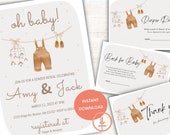 Oh Baby! Neutral Gender Reveal Baby Invitation Bundle, Editable Gender Reveal Invitation Template, Printable Instant Digital Download