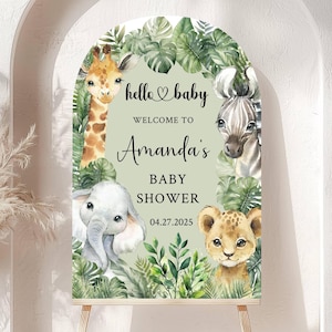 Panneau de bienvenue imprimé pour baby shower sur le thème de la jungle, carte de bienvenue pour baby shower animalier, planche de bienvenue en mousse imprimée sur le thème de la jungle sans distinction de sexe