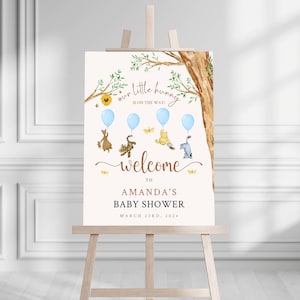 Cartello di benvenuto per baby shower Winnie The Pooh stampato, benvenuto per baby shower Pooh, cartello di benvenuto in schiuma Winnie The Pooh stampato personalizzato per neonato