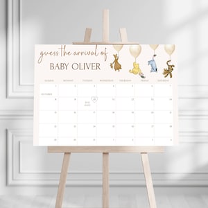 Printed Winnie The Pooh Baby Shower Due Date Calendar, Pooh Baby Shower Calendar, Printed Gender Neutral Winnie The Pooh Foam Board Calendar