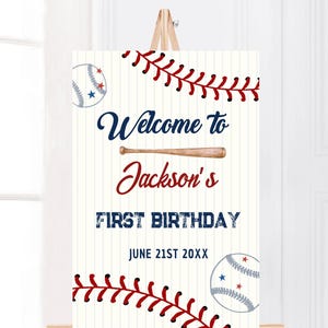 Letrero de bienvenida impreso para el primer cumpleaños de Novato del Año en Béisbol, decoración de cumpleaños personalizada con tablero de espuma, letrero personalizado con temática deportiva para el primer cumpleaños de un niño