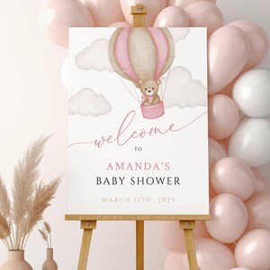 Printed Baby Shower We Can Bearly Wait Baby Girl Foam Welcome Sign, Baby Hot Air Balloon Bear, Printed Foam Board, Printable Welcome Sign