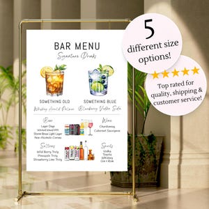 Menú de bar impreso en tablero de espuma minimalista, menú de bar impreso, menú de bebidas moderno, letrero de bar personalizado, letrero de fiesta de bebidas exclusivas, bar de bodas
