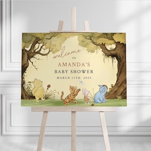 Wydrukowany Kubuś Puchatek Baby Shower Welcome Sign, Kubuś Puchatek Baby Shower Welcome Sign, Wydrukowany Kubuś Puchatek Piankowy Tablica Powitalna Neutralny Płciowo