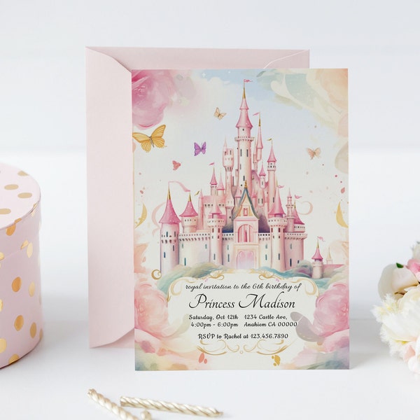 Princess Birthday Invitation Template, Girl's Royal Birthday Celebration Invite, Editable Template, Printable Instant Digital Download