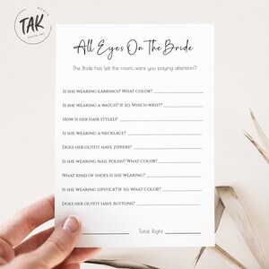 Minimalist Bridal Shower All Eyes On The Bride Game, Bridal Shower Game, Printable Card, Downloadable Game, Editable Digital Download