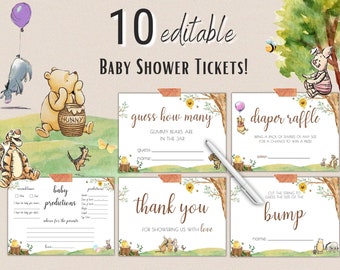 Pooh Bear Baby Shower Ticket Bundle, Pooh Bear Baby Shower Tickets, Printable Instant Digital Download Bundle Gender Neutral Baby Shower