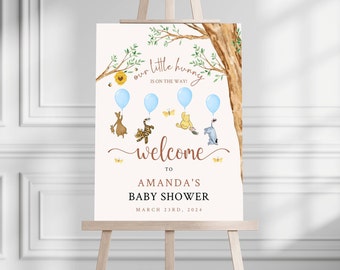 Winnie The Pooh Baby Shower Boy Welcome Sign, Editable Baby Shower Welcome, Instant Digital Download Poster, Printable Baby Boy Welcome Sign
