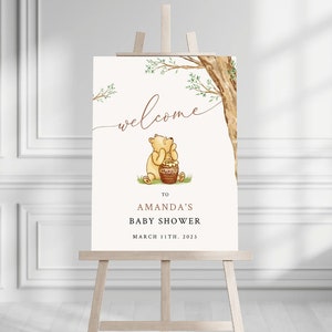 Printed Winnie The Pooh Baby Shower Welcome Sign, Pooh Baby Shower Welcome, Printed Gender Neutral Winnie The Pooh Foam Board Welcome Sign