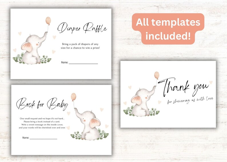 Gender Neutral Elephant Baby Shower Invitation Bundle Baby Etsy